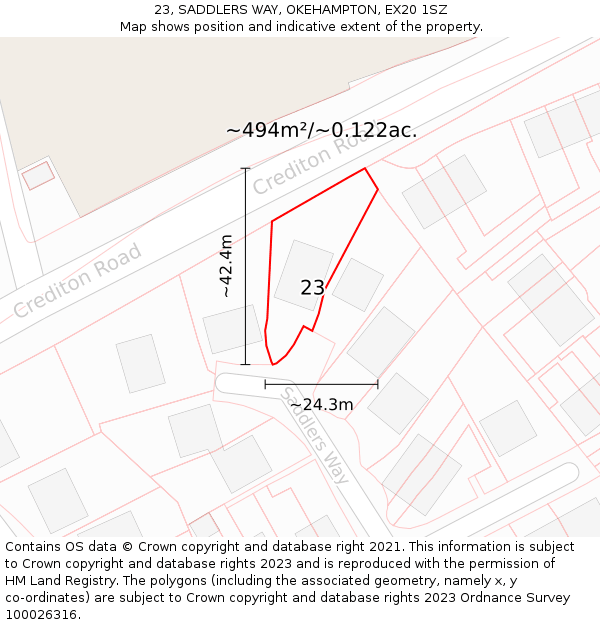 23, SADDLERS WAY, OKEHAMPTON, EX20 1SZ: Plot and title map