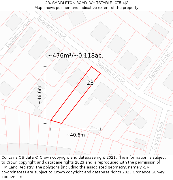 23, SADDLETON ROAD, WHITSTABLE, CT5 4JG: Plot and title map