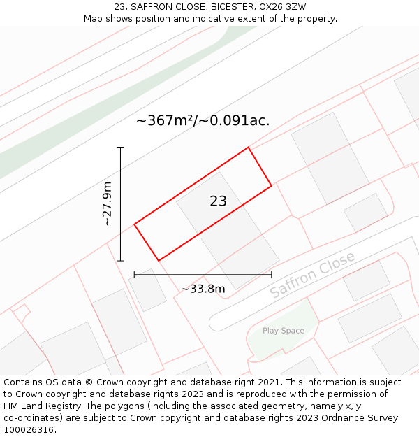 23, SAFFRON CLOSE, BICESTER, OX26 3ZW: Plot and title map