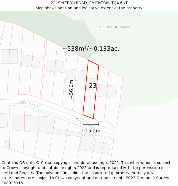 23, SALTERN ROAD, PAIGNTON, TQ4 6NT: Plot and title map