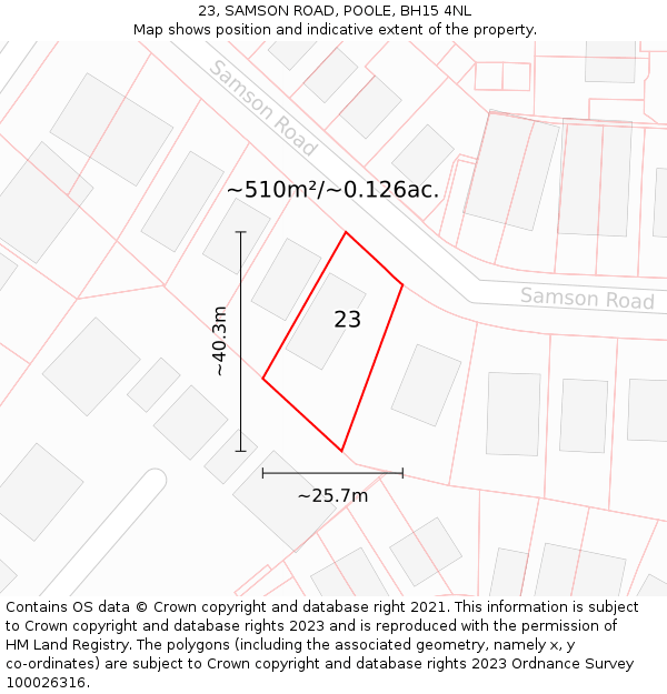 23, SAMSON ROAD, POOLE, BH15 4NL: Plot and title map