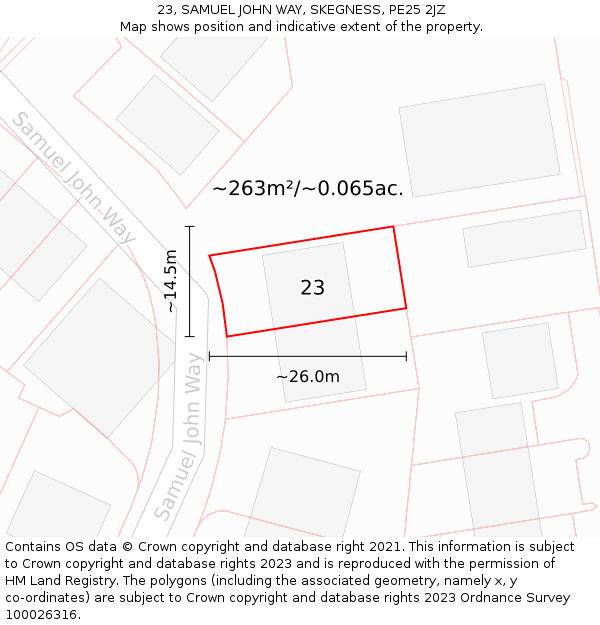 23, SAMUEL JOHN WAY, SKEGNESS, PE25 2JZ: Plot and title map