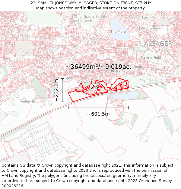 23, SAMUEL JONES WAY, ALSAGER, STOKE-ON-TRENT, ST7 2UY: Plot and title map