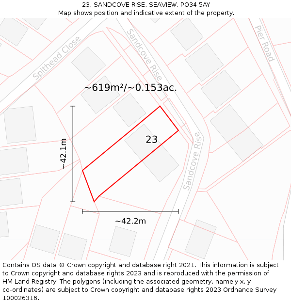 23, SANDCOVE RISE, SEAVIEW, PO34 5AY: Plot and title map