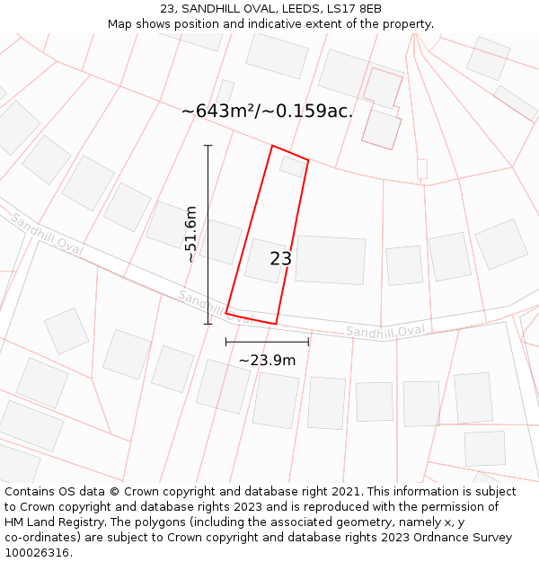 23, SANDHILL OVAL, LEEDS, LS17 8EB: Plot and title map