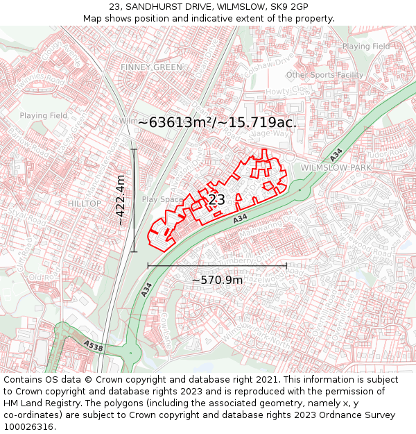 23, SANDHURST DRIVE, WILMSLOW, SK9 2GP: Plot and title map