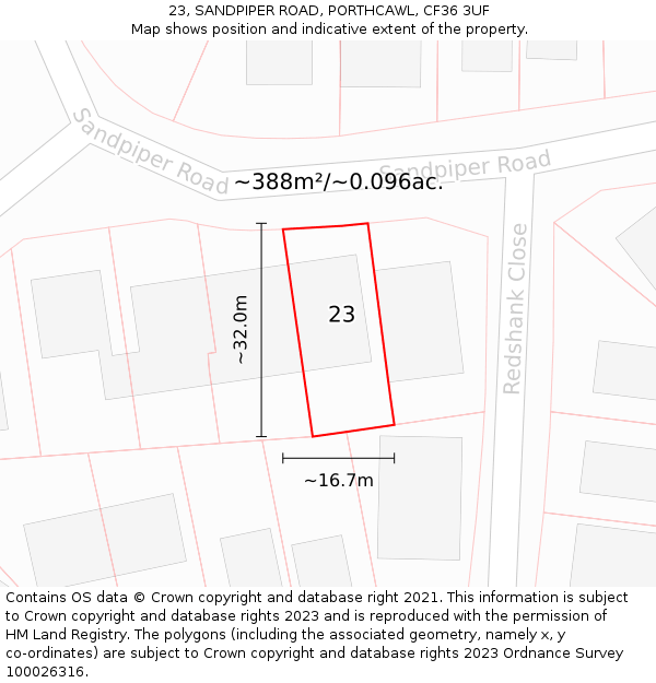 23, SANDPIPER ROAD, PORTHCAWL, CF36 3UF: Plot and title map