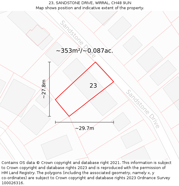 23, SANDSTONE DRIVE, WIRRAL, CH48 9UN: Plot and title map