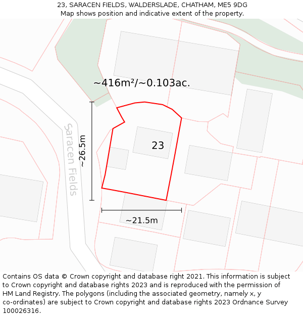 23, SARACEN FIELDS, WALDERSLADE, CHATHAM, ME5 9DG: Plot and title map
