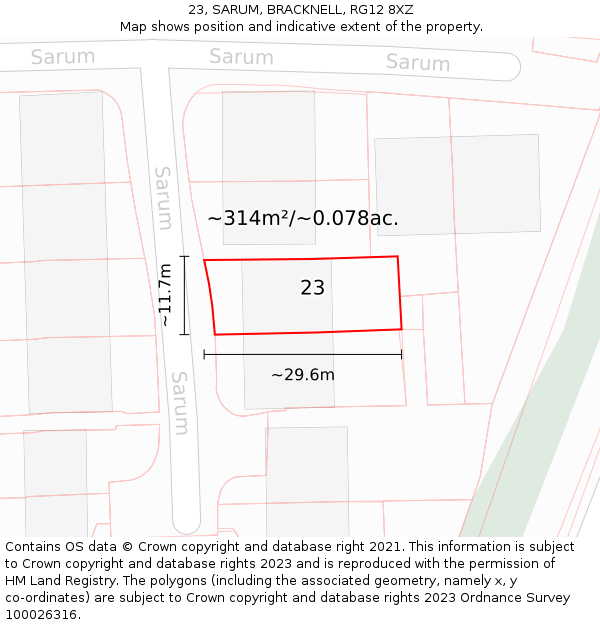 23, SARUM, BRACKNELL, RG12 8XZ: Plot and title map