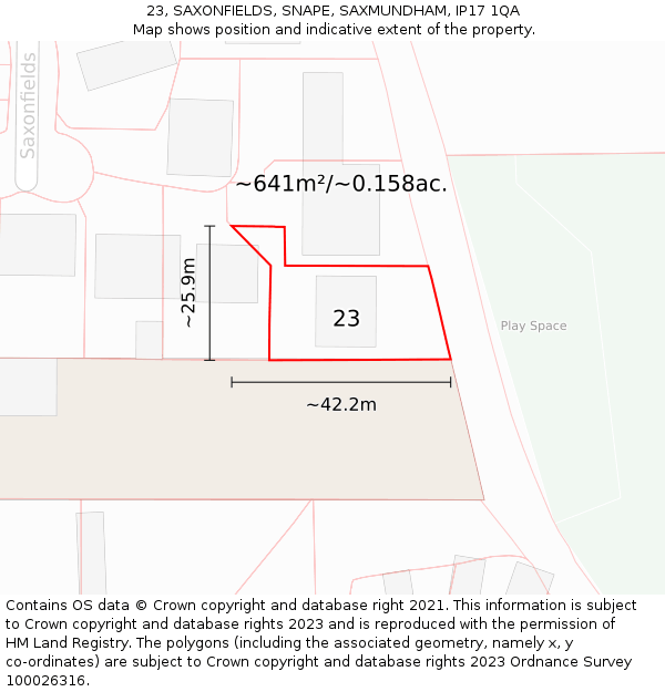 23, SAXONFIELDS, SNAPE, SAXMUNDHAM, IP17 1QA: Plot and title map