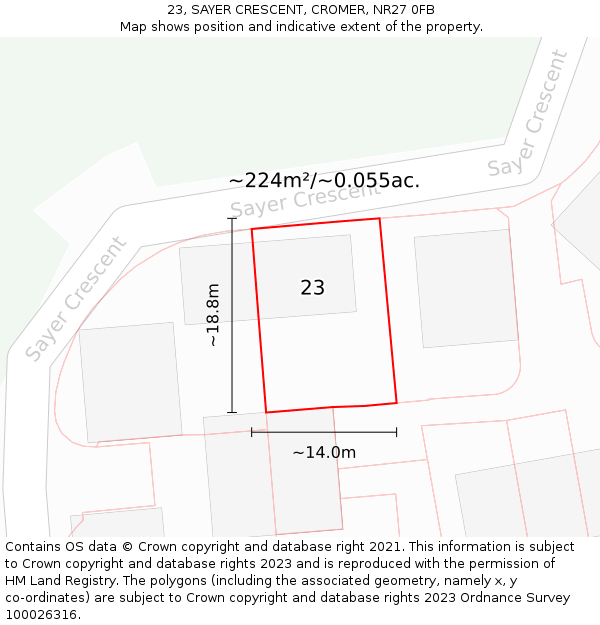23, SAYER CRESCENT, CROMER, NR27 0FB: Plot and title map