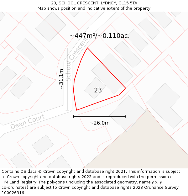 23, SCHOOL CRESCENT, LYDNEY, GL15 5TA: Plot and title map