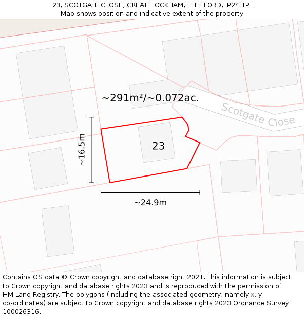23, SCOTGATE CLOSE, GREAT HOCKHAM, THETFORD, IP24 1PF: Plot and title map