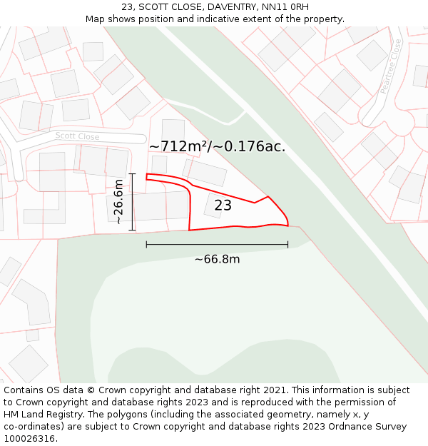 23, SCOTT CLOSE, DAVENTRY, NN11 0RH: Plot and title map