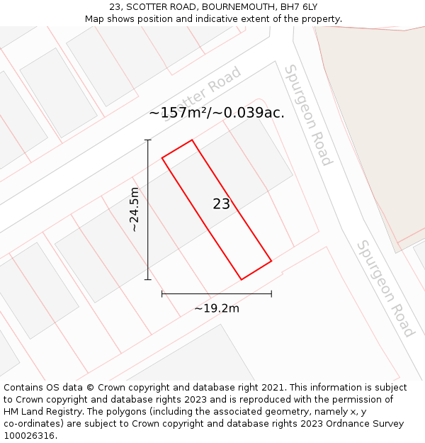 23, SCOTTER ROAD, BOURNEMOUTH, BH7 6LY: Plot and title map