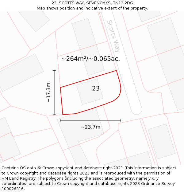 23, SCOTTS WAY, SEVENOAKS, TN13 2DG: Plot and title map