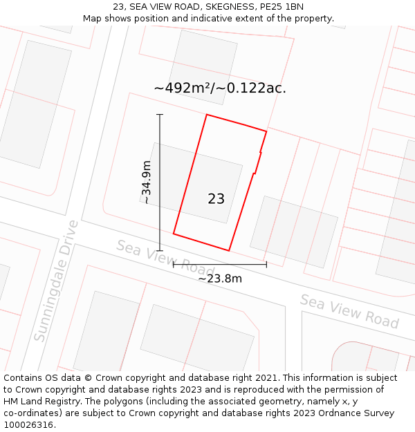 23, SEA VIEW ROAD, SKEGNESS, PE25 1BN: Plot and title map