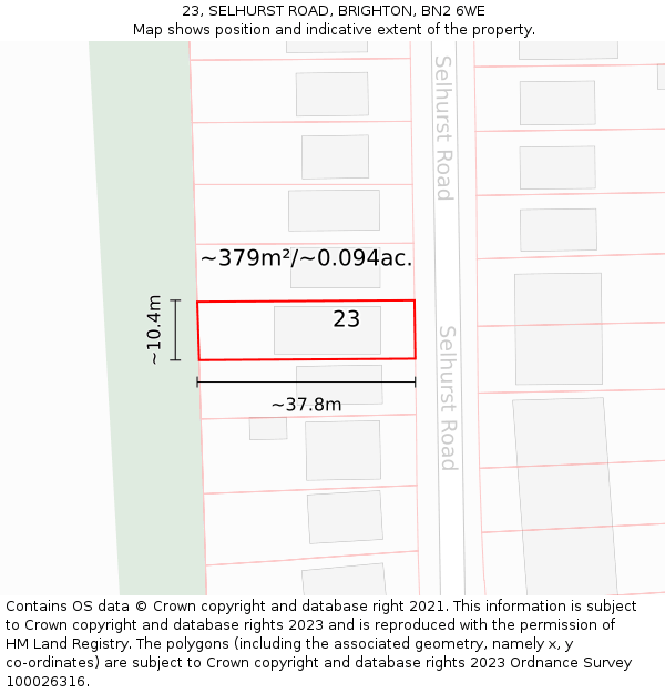 23, SELHURST ROAD, BRIGHTON, BN2 6WE: Plot and title map