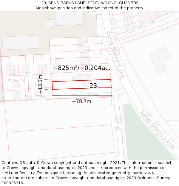 23, SEND BARNS LANE, SEND, WOKING, GU23 7BS: Plot and title map