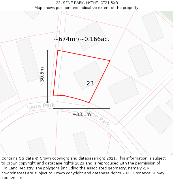 23, SENE PARK, HYTHE, CT21 5XB: Plot and title map