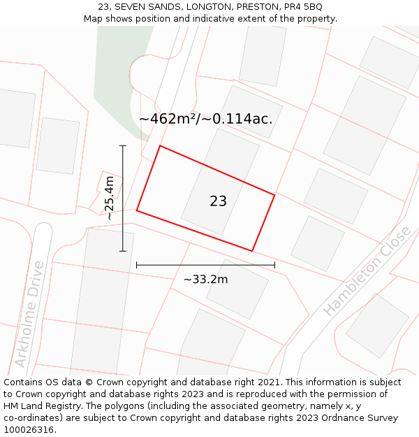 23, SEVEN SANDS, LONGTON, PRESTON, PR4 5BQ: Plot and title map
