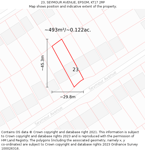 23, SEYMOUR AVENUE, EPSOM, KT17 2RP: Plot and title map