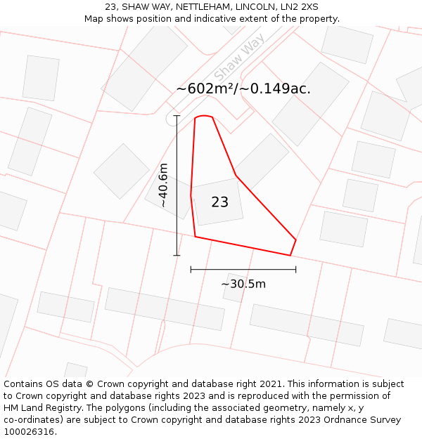 23, SHAW WAY, NETTLEHAM, LINCOLN, LN2 2XS: Plot and title map