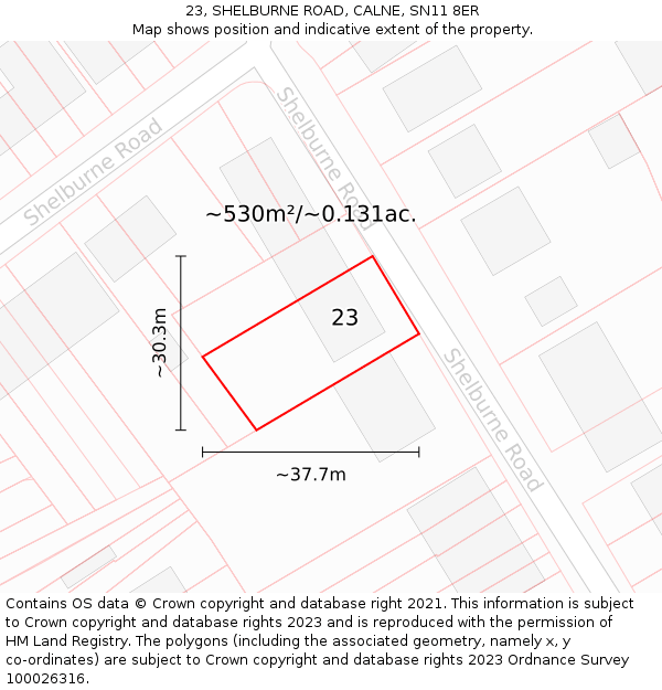 23, SHELBURNE ROAD, CALNE, SN11 8ER: Plot and title map