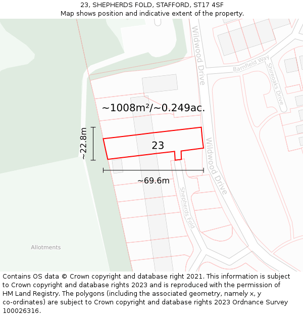 23, SHEPHERDS FOLD, STAFFORD, ST17 4SF: Plot and title map