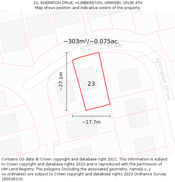 23, SHERATON DRIVE, HUMBERSTON, GRIMSBY, DN36 4TN: Plot and title map