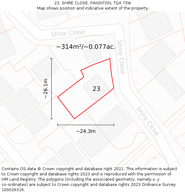 23, SHIRE CLOSE, PAIGNTON, TQ4 7SW: Plot and title map