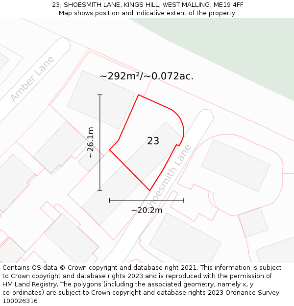 23, SHOESMITH LANE, KINGS HILL, WEST MALLING, ME19 4FF: Plot and title map