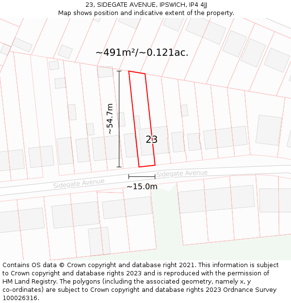 23, SIDEGATE AVENUE, IPSWICH, IP4 4JJ: Plot and title map