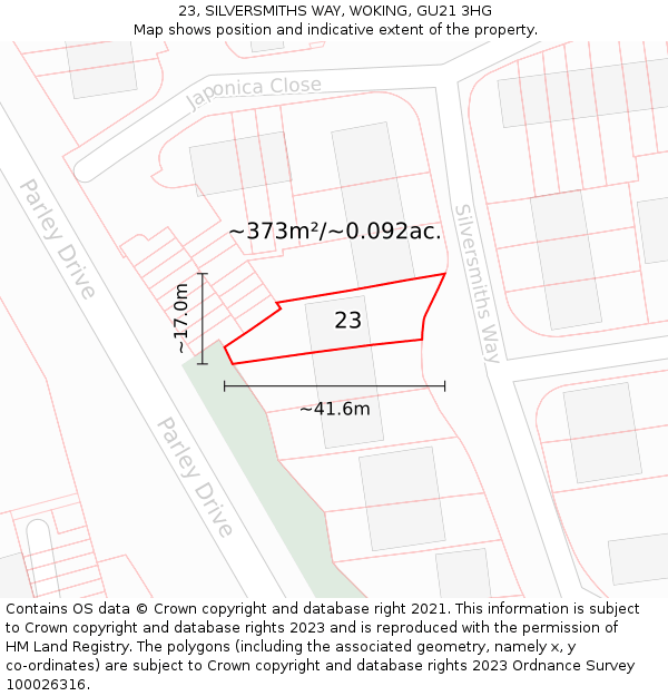 23, SILVERSMITHS WAY, WOKING, GU21 3HG: Plot and title map