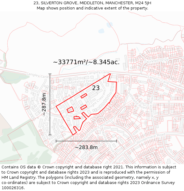 23, SILVERTON GROVE, MIDDLETON, MANCHESTER, M24 5JH: Plot and title map