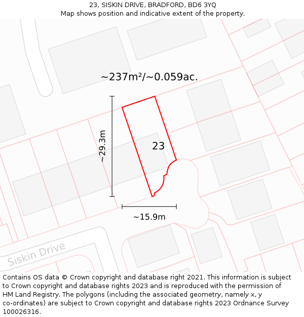 23, SISKIN DRIVE, BRADFORD, BD6 3YQ: Plot and title map