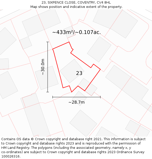 23, SIXPENCE CLOSE, COVENTRY, CV4 8HL: Plot and title map