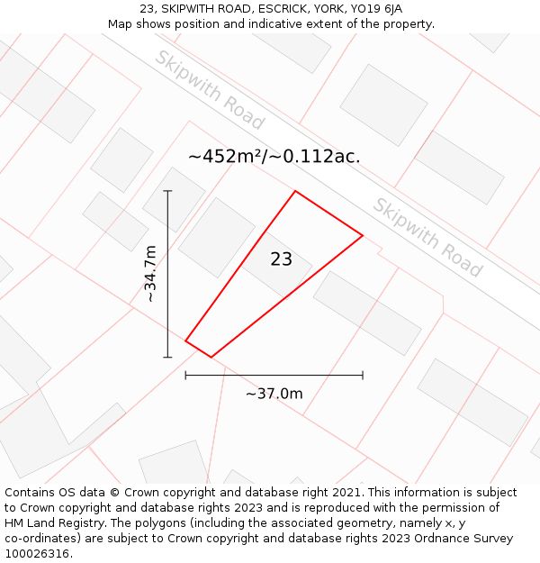 23, SKIPWITH ROAD, ESCRICK, YORK, YO19 6JA: Plot and title map
