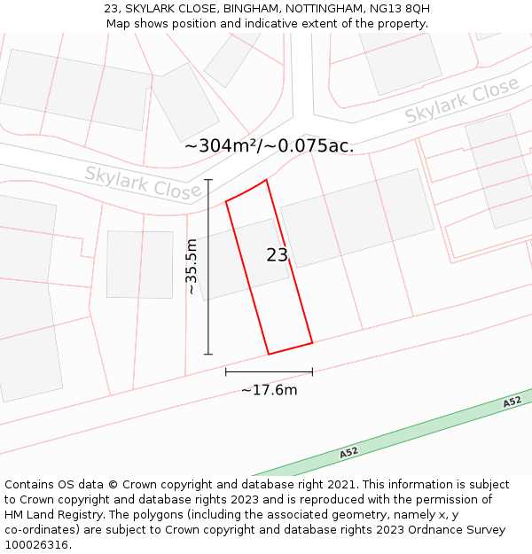 23, SKYLARK CLOSE, BINGHAM, NOTTINGHAM, NG13 8QH: Plot and title map