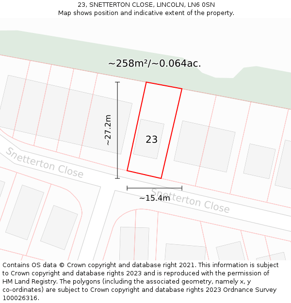 23, SNETTERTON CLOSE, LINCOLN, LN6 0SN: Plot and title map