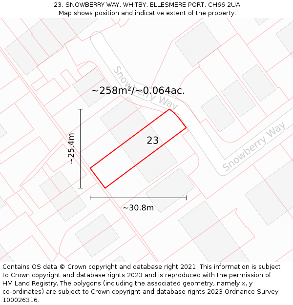 23, SNOWBERRY WAY, WHITBY, ELLESMERE PORT, CH66 2UA: Plot and title map