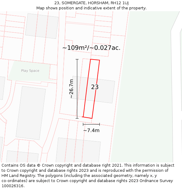 23, SOMERGATE, HORSHAM, RH12 1UJ: Plot and title map