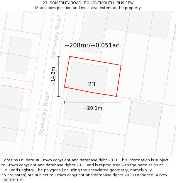 23, SOMERLEY ROAD, BOURNEMOUTH, BH9 1EW: Plot and title map