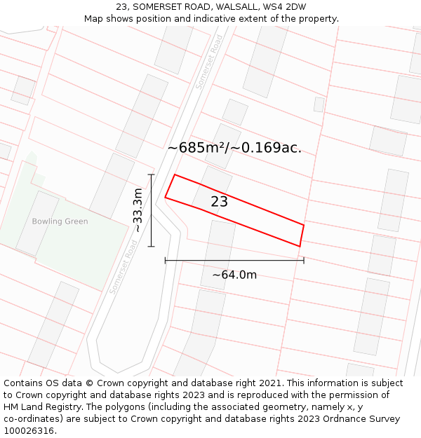 23, SOMERSET ROAD, WALSALL, WS4 2DW: Plot and title map