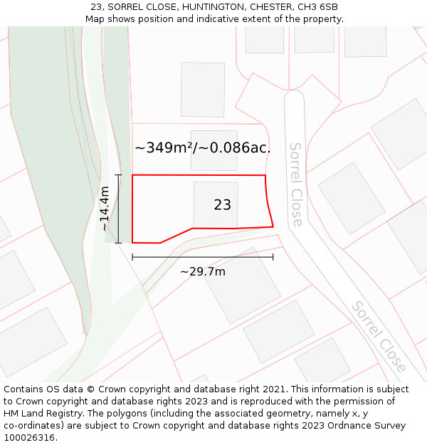 23, SORREL CLOSE, HUNTINGTON, CHESTER, CH3 6SB: Plot and title map