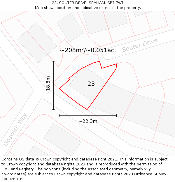 23, SOUTER DRIVE, SEAHAM, SR7 7WT: Plot and title map