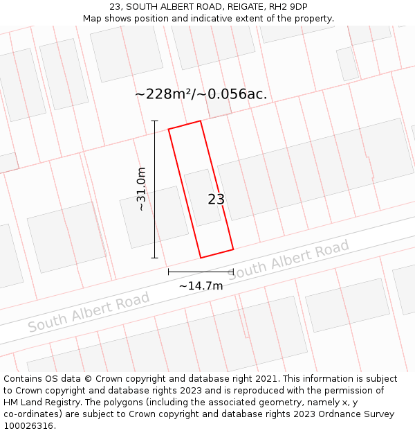 23, SOUTH ALBERT ROAD, REIGATE, RH2 9DP: Plot and title map