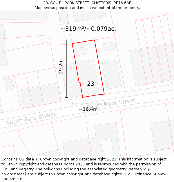 23, SOUTH PARK STREET, CHATTERIS, PE16 6AR: Plot and title map