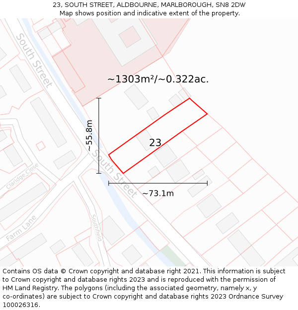 23, SOUTH STREET, ALDBOURNE, MARLBOROUGH, SN8 2DW: Plot and title map